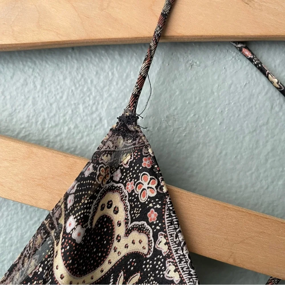 Indulgence | Vintage 70s Rare Paisley Brown Silky Maxi Slip Nightgown Dress - Picture 13 of 14